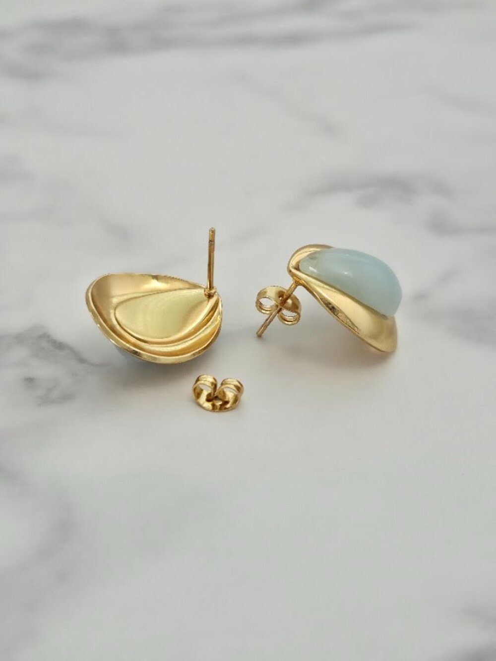 Light Blue Teardrop Stone Gold Stud Statement Earrings - Picture 5 of 12